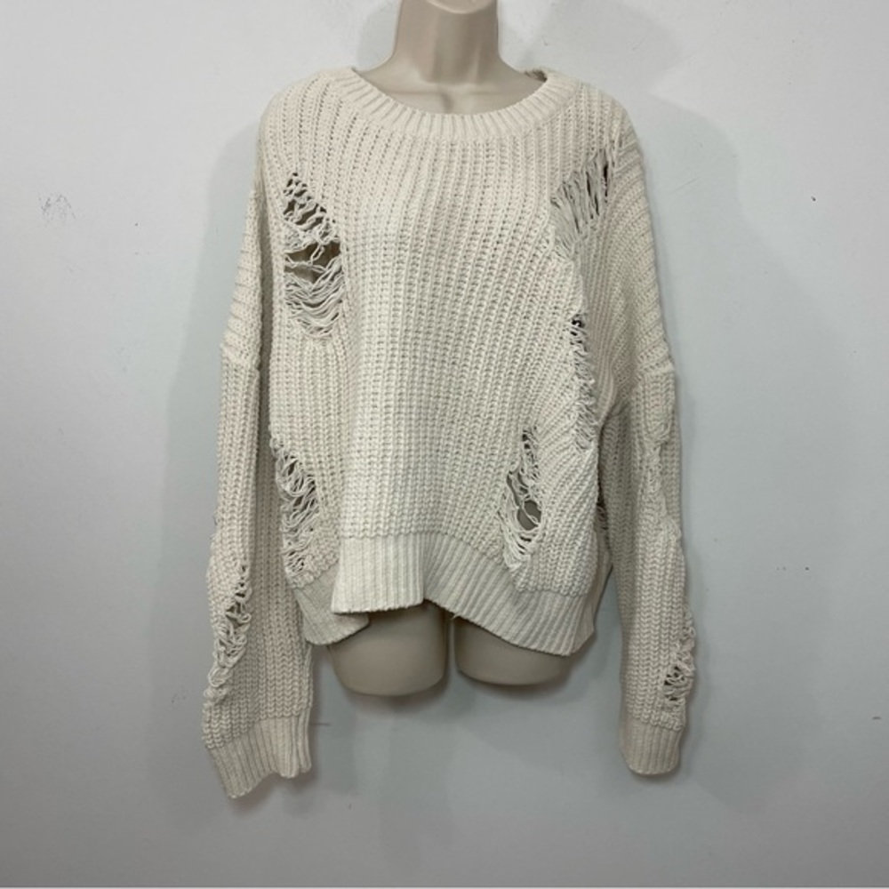 Sunday Stevens oversized distressed chunky sweater size medium beige